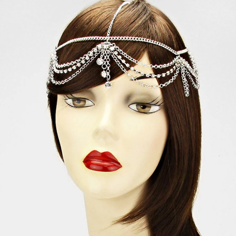 Crystal Women Forehead Head Chain Headpiece Rhinestone Teardrop Tiara Bridal wedding decoration