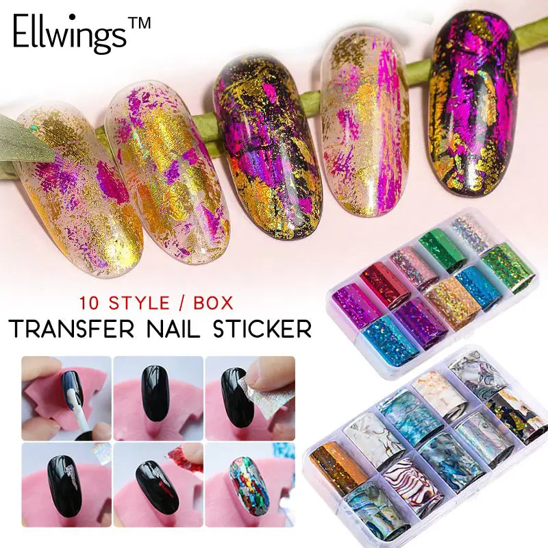 

Ellwings 10 style/box Nail Foils Starry Sky Paper Transfer Foil Nails Nail Art Tips Tools Nail Polish Sticker