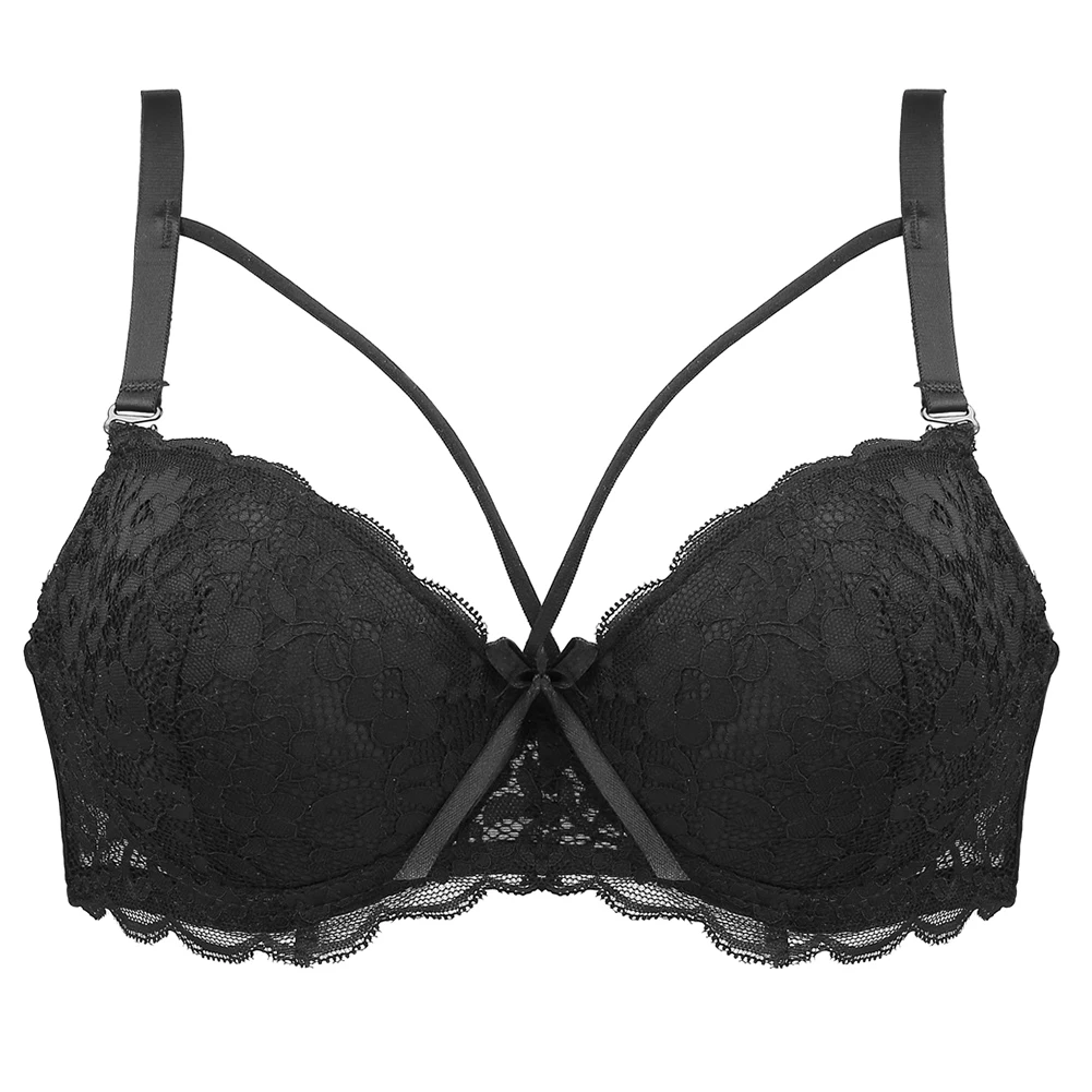 

Women Bra Lingerie Sexy Solid Back Clasp Cross Bandage Detachable Strap With Steel Support Lace Floral Lightweight Soft Lifting