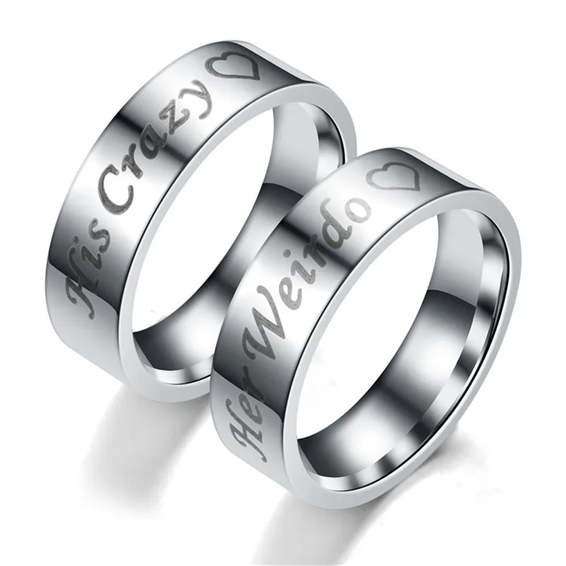 His Crazy Her Weirdo Fashion Letter Lover Wedding Ring For Men Women Couple Jewelry Valentine's Day Gifts