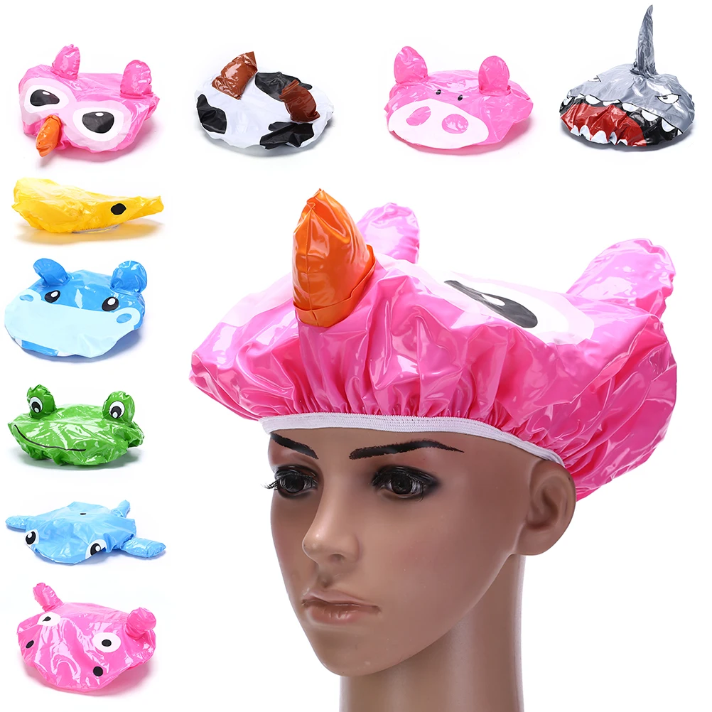 Cartoon Animal Design Waterproof PVC Elastic Spa Shower Cap Hat Bath Hair Cover Protector Hats Bathroom Accessories Fashion Cute