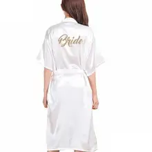 Золотая Марка 'невесты' шелковые атласные Длинные свадебные платья Половина рукава кимоно Ночной халат твердый халат модный халат для женщин