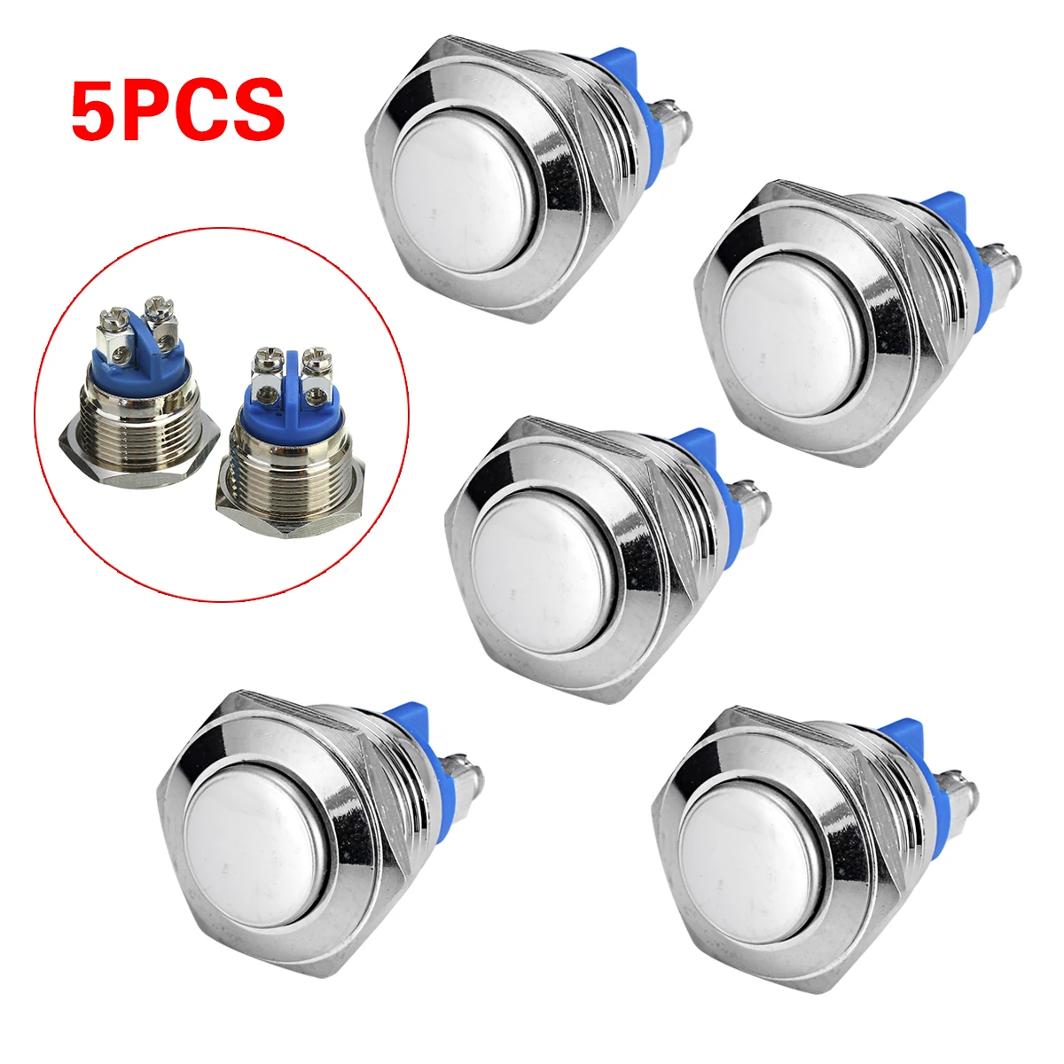 5pcs New 16mm 3A/250V Metal Waterproof Push Button Switch Car Motorcycle Momentary Horn Button Switch Auto Reset