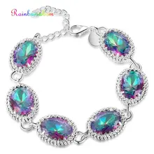 Rainbamabom Настоящее 925 пробы, Серебряный Топаз, рубин, аквамарин, сапфир, драгоценный камень, браслет, очаровательные браслеты, хорошее ювелирное изделие, подарок