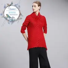 Жилет со складками Женская водолазка цветочный Джокер Модный Западный стиль культивировать свою мораль футболка