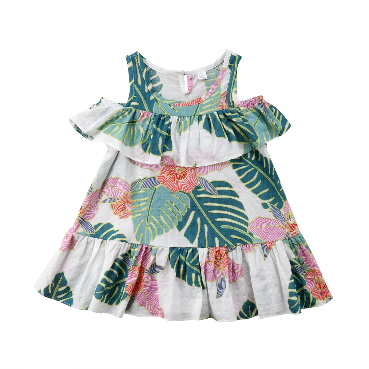 

Summer Kids Baby Girl Off Shoulder Leaves Print Dress For Girls Holiday Party Clothes 1-6T
