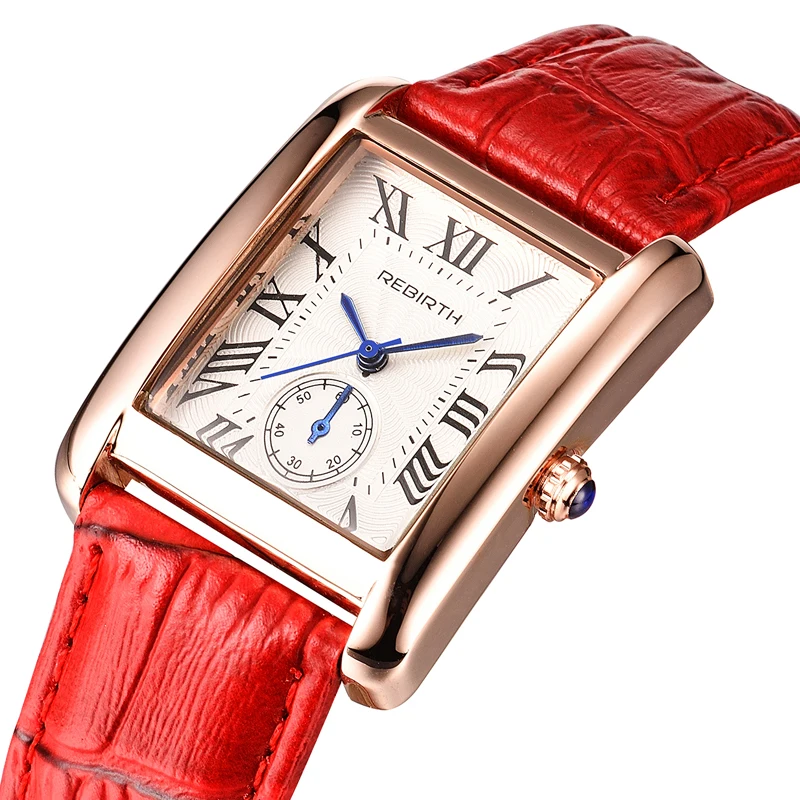 REBIRTH квадратные женские часы с прямоугольным циферблатом роскошные кожаные кварцевые наручные часы Лидирующий бренд женские часы модные новые Montre Femme
