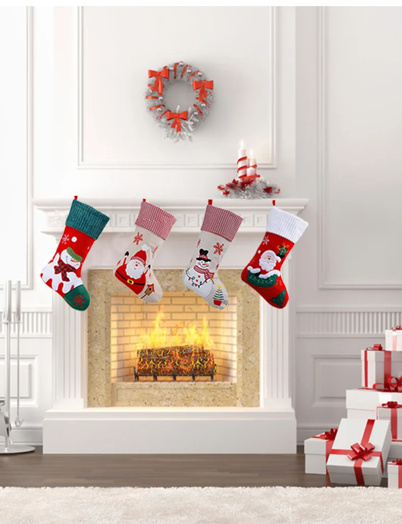 12 inhoo 18 inch Christmas socks children Christmas tree decoration hanging socks Santa Claus Candy Bag Christmas gift bag Ornament