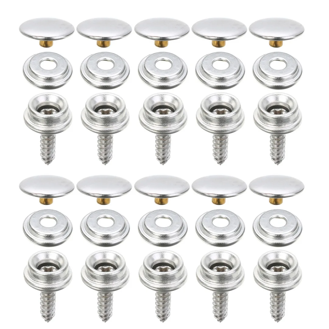 10 Set Stainless Steel 5/8" Snap Fastener Screw Kit Buttons Sockets with Screw Studs For Furniture Boat Camping Accessories