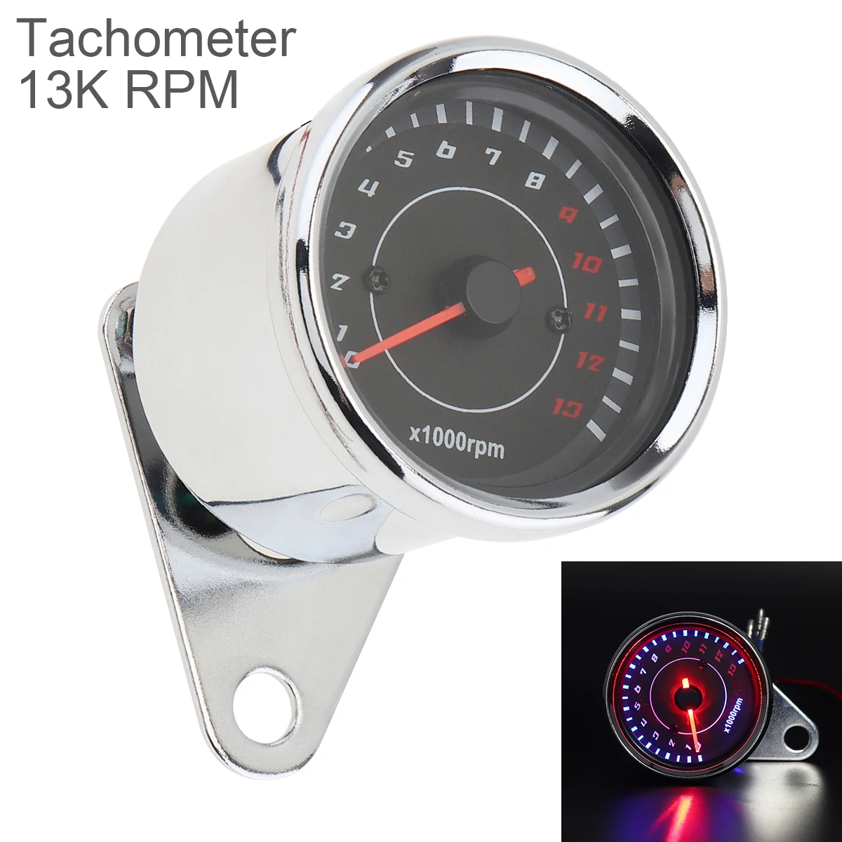 

Motorcycle Tachometer 12V Metal Case LED Electronic Speedometer for Motorcycle Universal Instrumentation