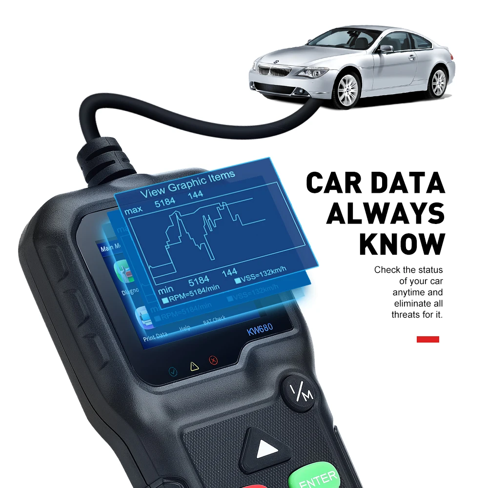 Автомобильный диагностический сканер KONNWEI KW680 OBDII с поддержкой нескольких языков