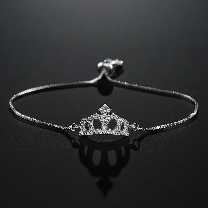 

Classic Design 4 Colors Queen Crown Charm Bracelets For Elegant Women Copper Chain Clear Cubic Zirconia Pave Setting Jewelry