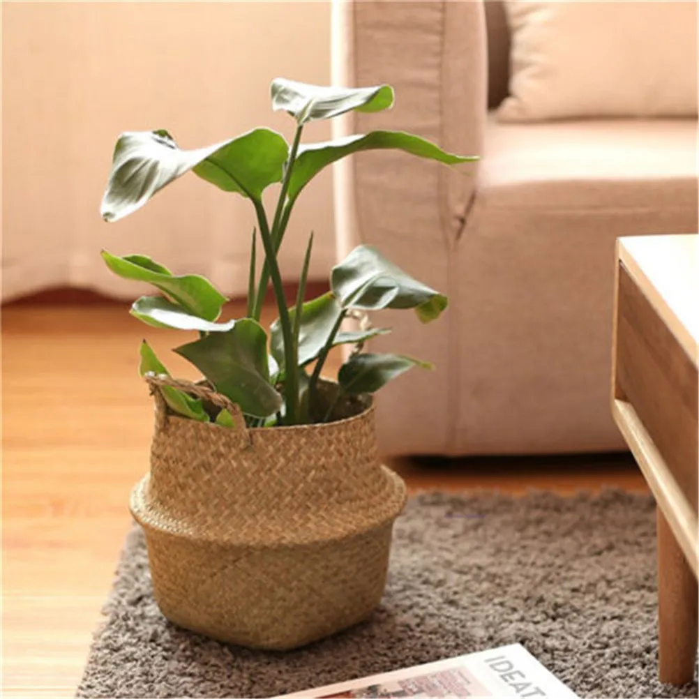 

Storage Basket Rattan Straw Basket Wicker Seagrasss Folding Laundry Flower Pot Flower Vase Home Garden Hanging Basket Wedding