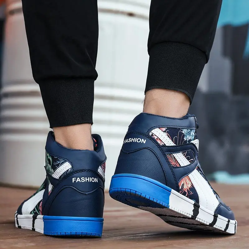 Hundunsnake/Мужская обувь с высоким берцем; спортивные женские кроссовки; мужские летние кроссовки для бега; спортивная обувь в стиле хип-хоп из искусственной кожи; цвет синий, A-180
