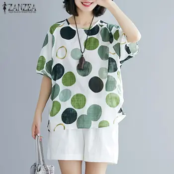 

Polka Printed Tunic Women's Summer Blouse ZANZEA 2020 Vintage O Neck Short Sleeve Tee Shirts Chemise Female Blusas Oversized 5XL