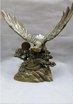 

YM 306 21" China brass copper carved pine tree Great Wall eagle roc sculpture Statue