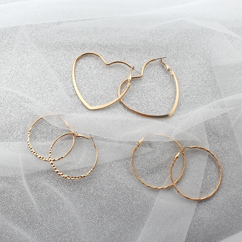 

2018 New Arrival Big Geometric Hoop Earrings Set For Women Heart Multilayer Gold Rose Gold Color Metal Circle Earring ABE19