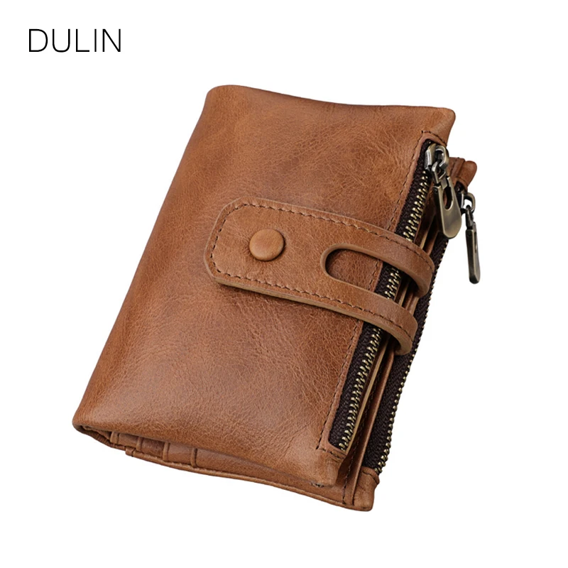 

DULIN 2018 Genuine Cow Leather Men Wallets Zipper Hasp Purse ID Credit Multifunctional Pocket Casual Men Wallet
