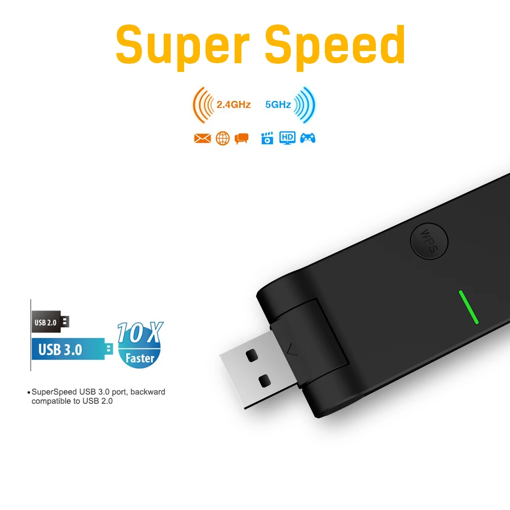 Беспроводной USB Wi Fi адаптер Wavlink AC1300 5 ГГц 2 4/5 ГГц|Сетевые карты| |