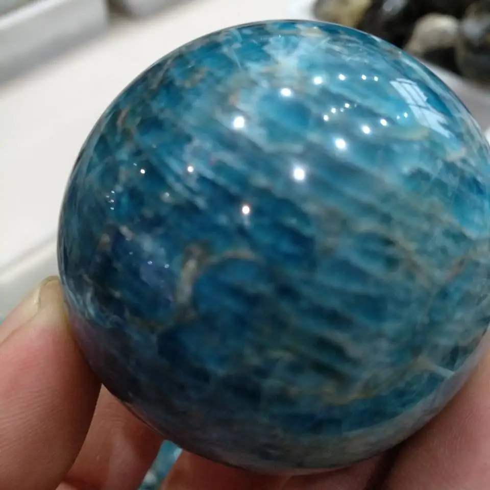 Синий Апатит хрустальный шар с подставкой-Мадагаскар-60 мм