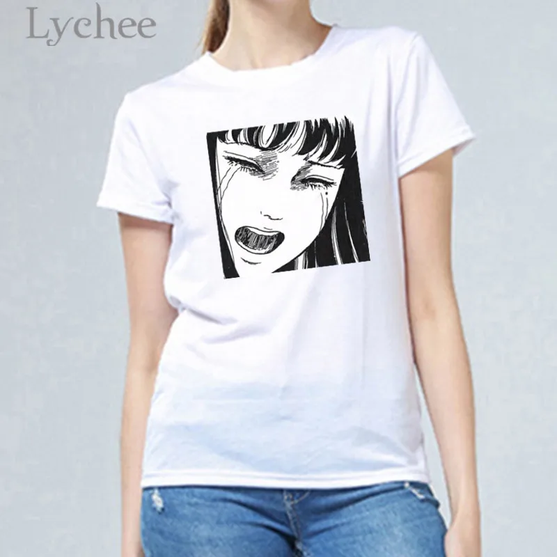 

Lychee Harajuku Cartoon Character Print Female T Shirts Crew Neck Short Sleeve Loose Summer Spring Women T-shirts Top Tees