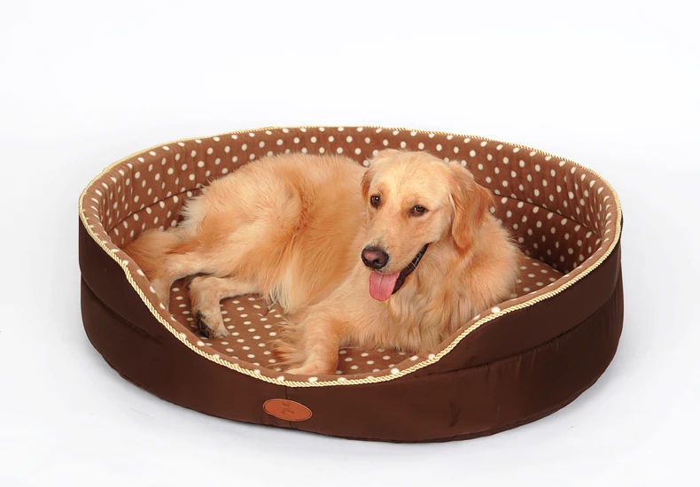 Dog's Soft Plush Bed with Polka Dot Pattern