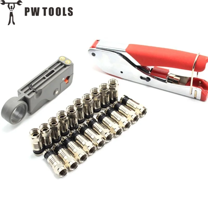 

PW TOOLS Stripping Pliers Coaxial Cable F Head Crimping Tool RG59 / RG6 Cable TV Net Clamp Stripping Clamp Set Electrical Tools