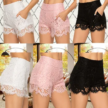 

Woman Summer Lace Floral Shorts Women Sexy Fashion Pocket Lace Shorts Solid Color Pocket Shorts Summer Hot Sale Thin Short