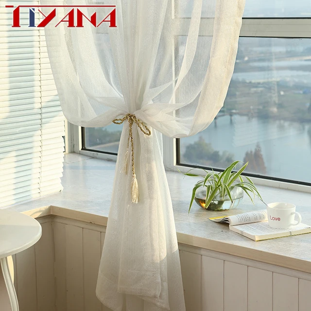 Blanc Solide Fil De Rideau Pour Salon Argent Fil Rideaux Tulle ... Blanc Solide Fil De Rideau Pour Salon Argent Fil Rideaux Tulle ...