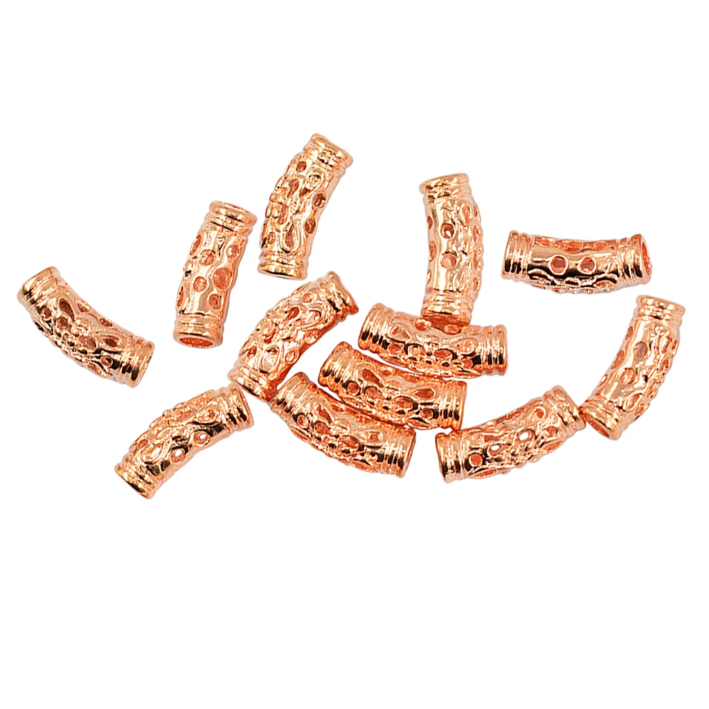 12pcs Curved Tube Spacer Bead Rose Gold Dreadlock Beads Couple Bracelet DIY