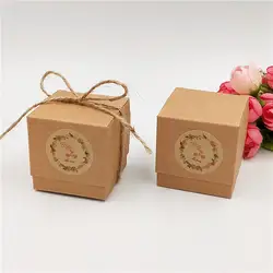 20 Pcs кубические коричневый прекрасный Бумага для конфет и ювелирных изделий подарки коробка этикетки ручной работы джутовый шпагат и
