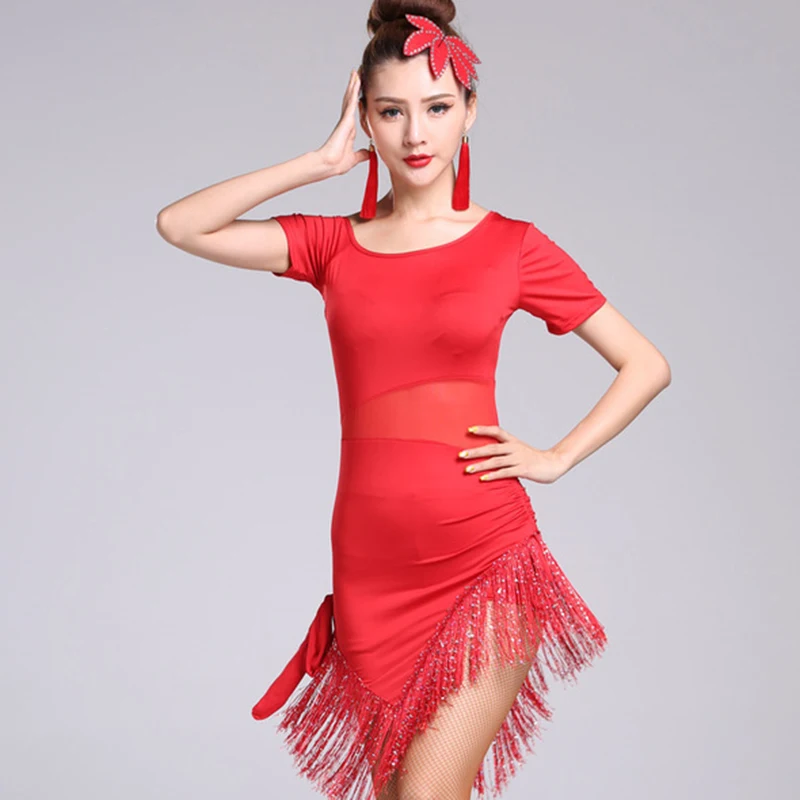 Женское платье для латинских танцев; Feminina Roupa De Ginastica Vestido De Baile Latino; костюм для латинских танцев с бахромой и блестками