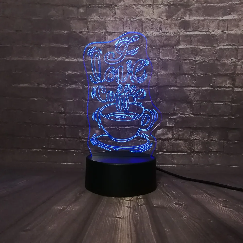 3D светодиодный ночной Светильник Кофе магазин украшения лампы любовь USB лампа
