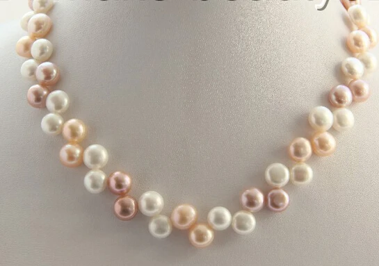 

huij 002214 classic big 8-9mm round white purple pink freshwater cultured pearl necklace