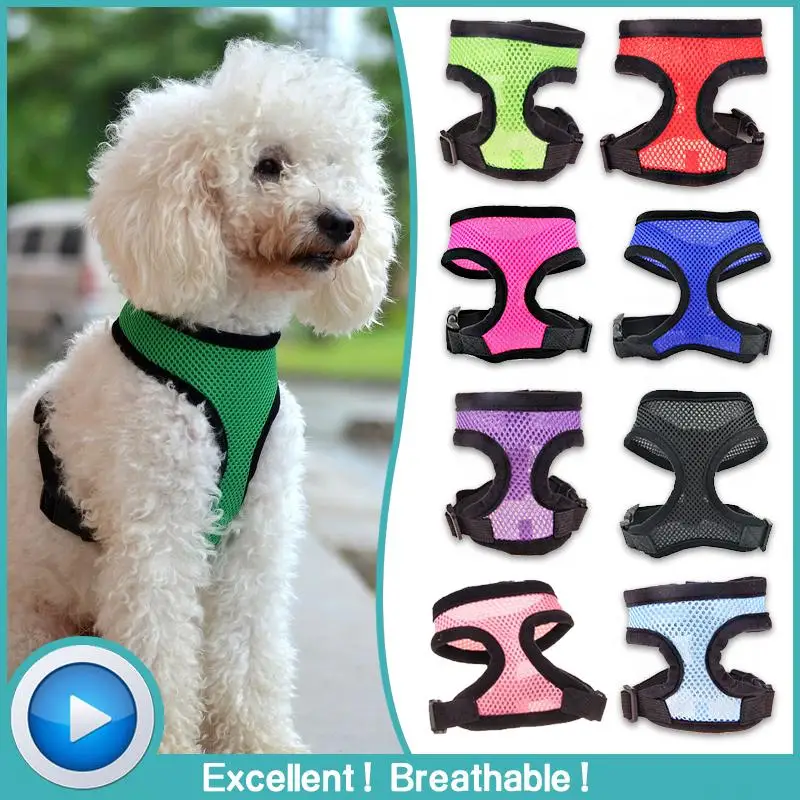 13 colors Adjustable Soft Breathable Dog Harness Nylon Mesh Vest Harness for Dogs Pets Collar Pets Chest Strap Leash 