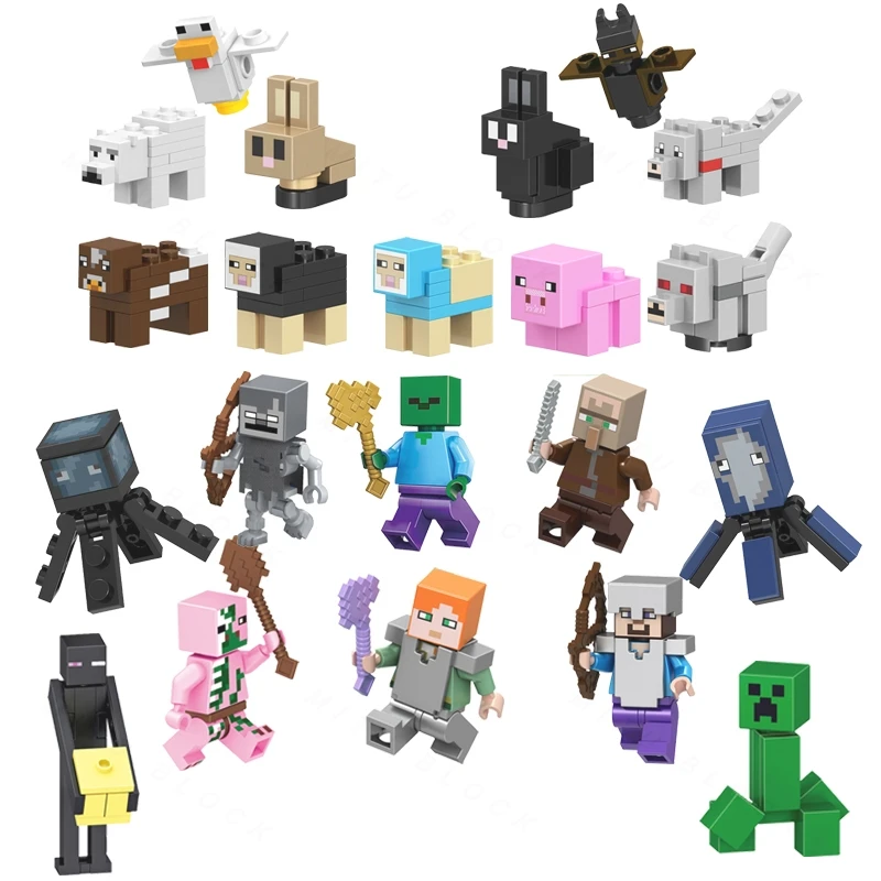 

Single Sale Legoinglys Minecrafted Mini Animals Figures Steve Alex Zombie Creeper Villager Legoing Minecrafting Building Blocks