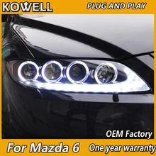 KOWELL автомобильный Стайлинг для Mazda 6 фары 2004-2013 мазда 6 СВЕТОДИОДНЫЙ Фонарь Ангел глаз DRL Биксеноновые линзы Высокий Низкий луч парковка