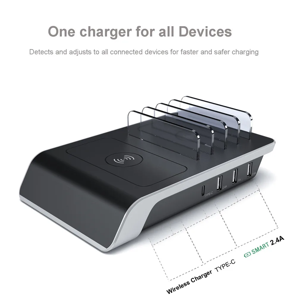 

Smart Multiple Charger 4 Ports USB Wireless Mobile Phone Chargers Type C Charger Multi Phones Charging Station for iPad Tablet