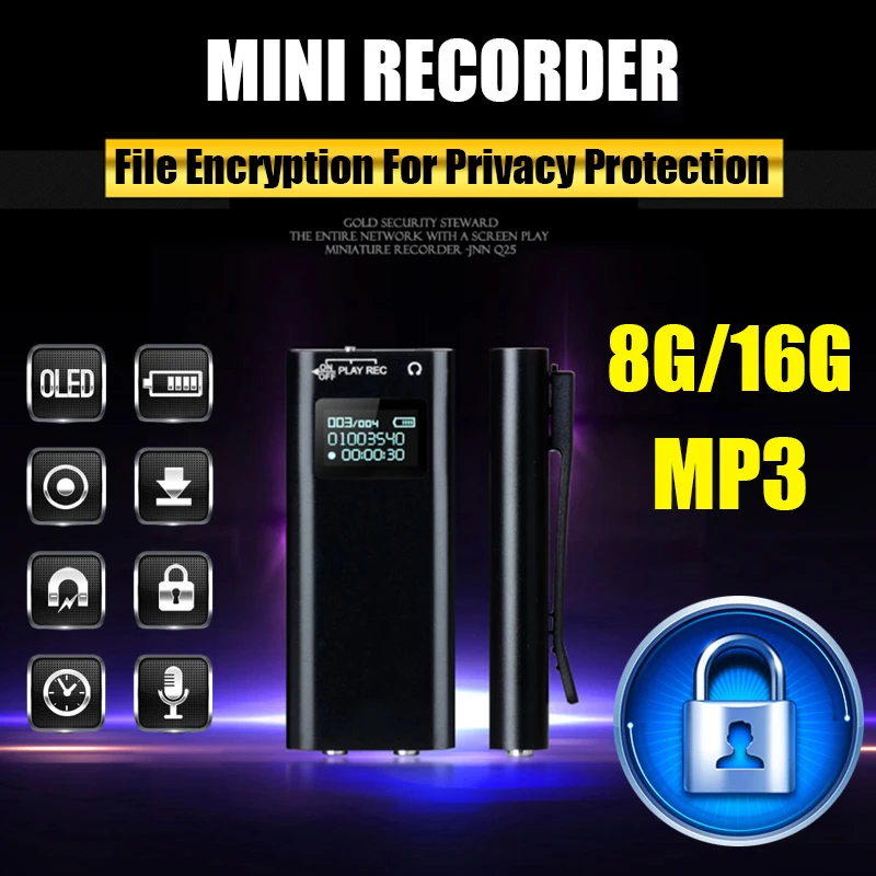 NEW 16GB Q25 Micro Miniature Professional Voice Recorder Noise Cencelling MP3 Player Activated Digital Sound Record