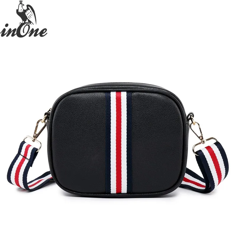 

INONE Luxury Bags for Women 2018 Flap Shoulder Handbag Vegan Faux Leather Crossbody Messenger Bag with Wide Stripe Strap IO679