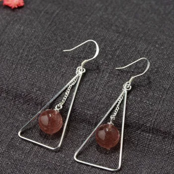 

FNJ 925 Silver Drop Earrings for Women Jewelry Red Crystal 100% S925 Sterling Silver boucle d'oreille Earring Tassel Triangle