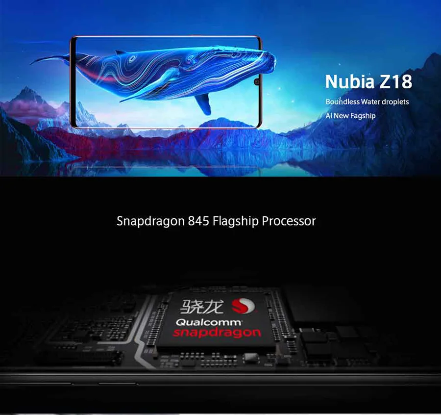 Мобильный телефон zte Nubia Z18, 6,0 дюймов, полноэкранный Восьмиядерный процессор Snapdragon 845, 6 ГБ, 64 ГБ, двойная задняя камера 16 Мп+ 20 МП, 3450 мАч, телефон