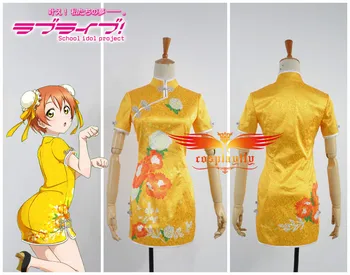 

Love Live! August SR Hoshizora Rin Printed Yellow Cheongsam Cosplay Costume Women Printed Qipao Hairpin Retro Girl Dress Skirt