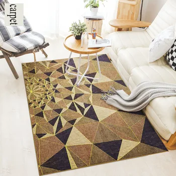 

European Geometric Ethnic Rectangular Brown Rug Washable Non-Slip Carpets for Modern Home Bedroom /Play Room/Living Room