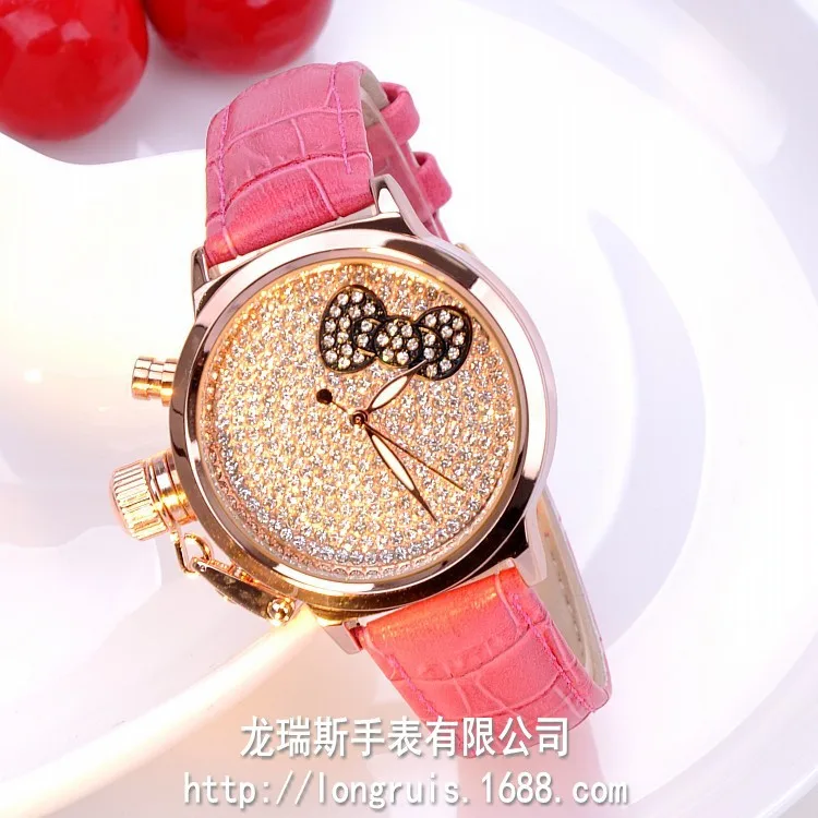

Brand Wristwatches Waterproof Women's Watches Quartz-Watches Genuine Leather Fashion School Girl With A Bow Diamond Watches