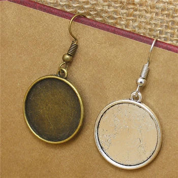 

12pcs 20mm Round Cabochon Setting Earring Antique Bronze Metal Zinc Alloy Hoop tree Earrings Findings T578