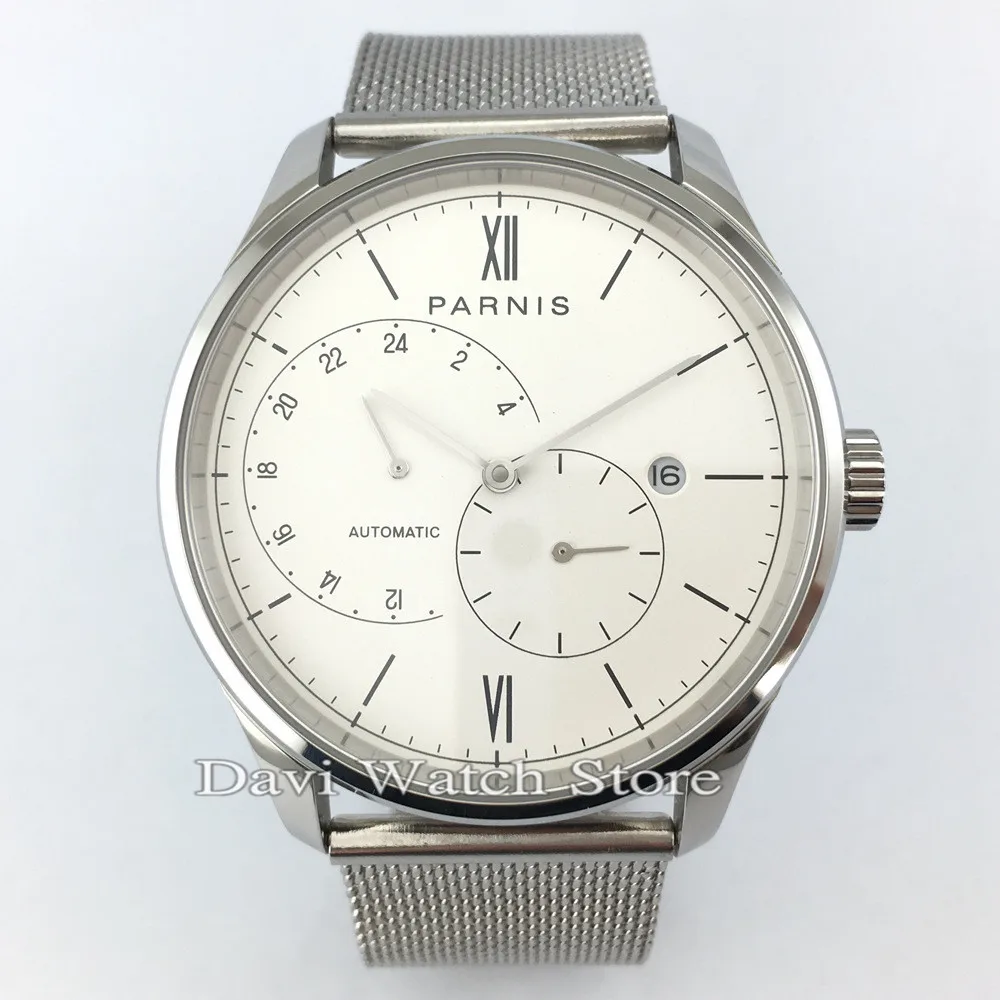 

Parnis 42mm Miyota Automatic Mechanical Movement Silver Case Band Mens Watch