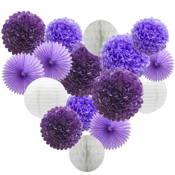 

16pcs/set Paper Tissue Honeycomb Balls Lanterns Paper Pom Poms Flowers Hanging Fan for Baby Shower Wedding Decoratons