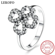 LEKOFO Fashion Original 925 Sterling Silver Ring Clover Love Design Festival Gift Ring For Women Pure Silver Jewelry size 6 7 8