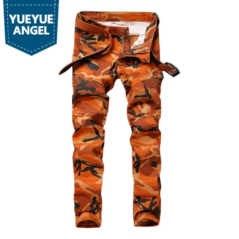 

Spring New 3D Printing Denim Pants Men Vintage Camouflage Zipper Jeans Fashion Street Style Straight Leg Biker Trousers Male